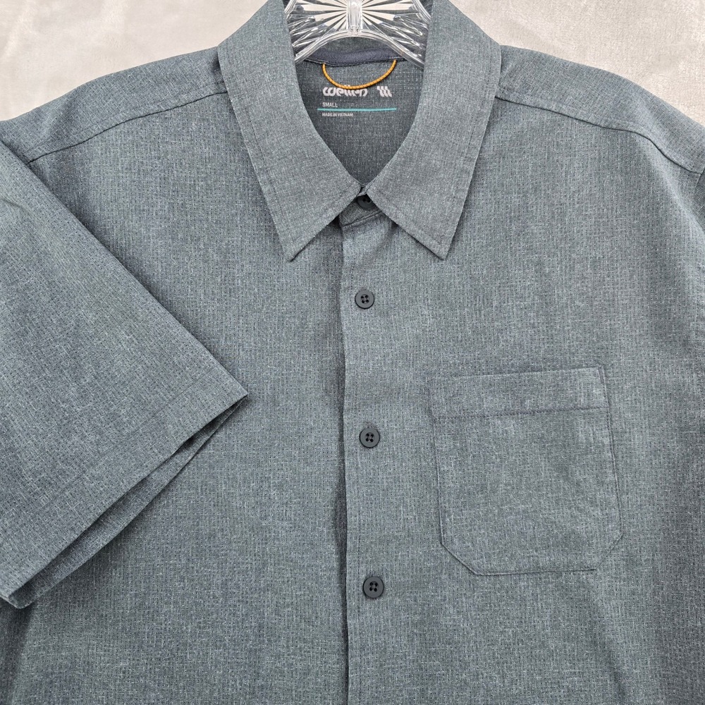 Huckberry Wellen Short Sleeve Button Up Mens Small Grey Performance Tech‎ Shirt